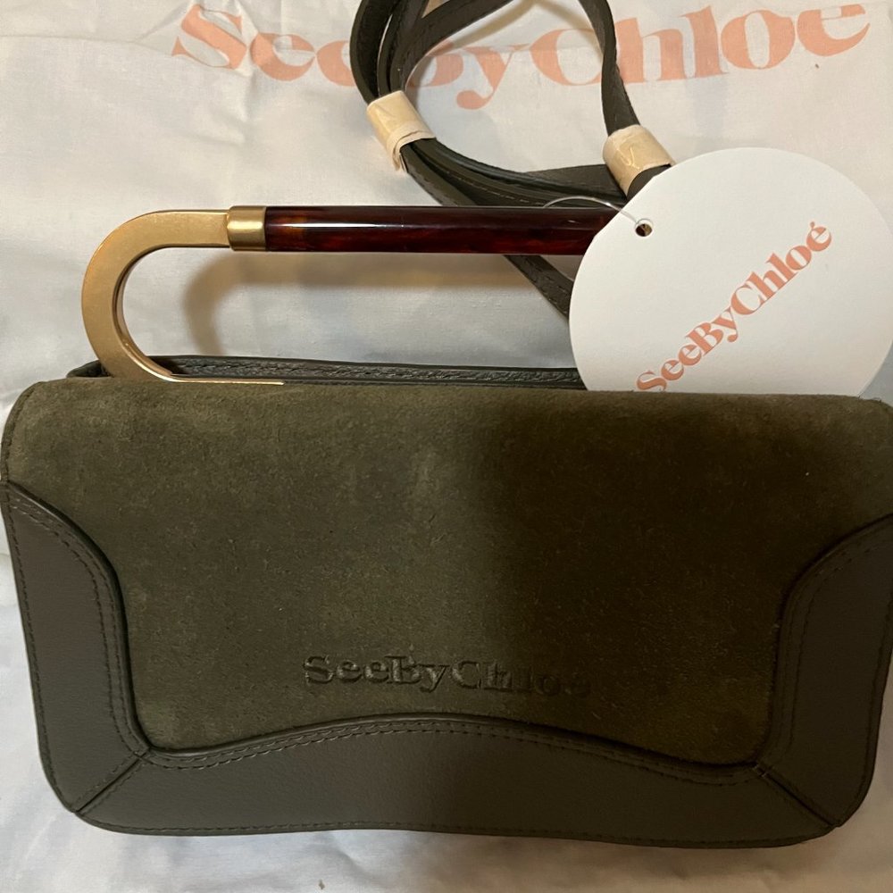 See by Chloé ELLA grained Leather & Suede Shoulder Bag MSRP$550 in Night Forest